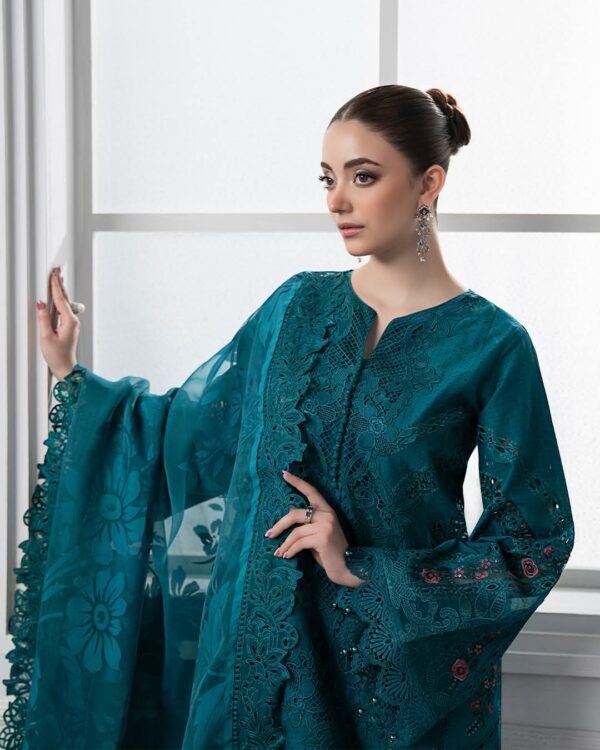 Teal Blue Embroidered Formal Outfit – Elegance Eid Collection
