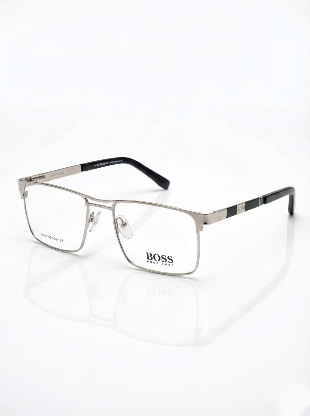 Hugo Boss Full-Rim Metal Eyeglasses Silver Frame with Black Temples (Model 0141, Lens Width 52mm, Bridge 18mm, Temple 138mm)
