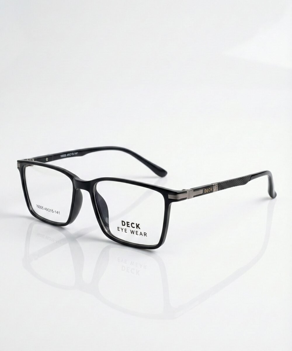 DECK Eye Wear Men’s Classic Black Rectangular Frames – Professional Matte Finish Eyeglasses (Model 16005)