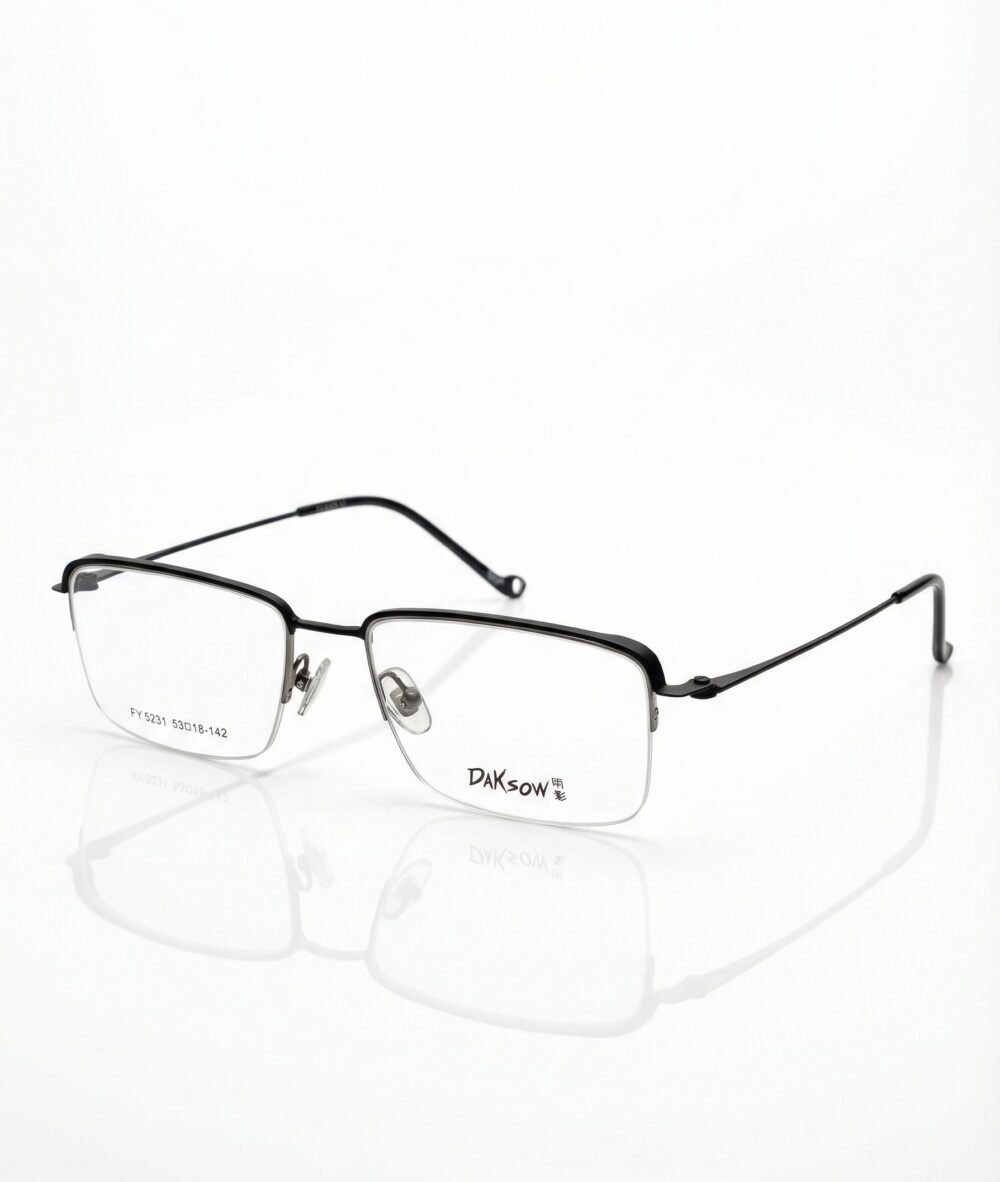 Daksow FY 5231 Matte Black Semi-Rimless Eyeglasses | Lightweight Rectangular Designer Frames – Eye Zone US