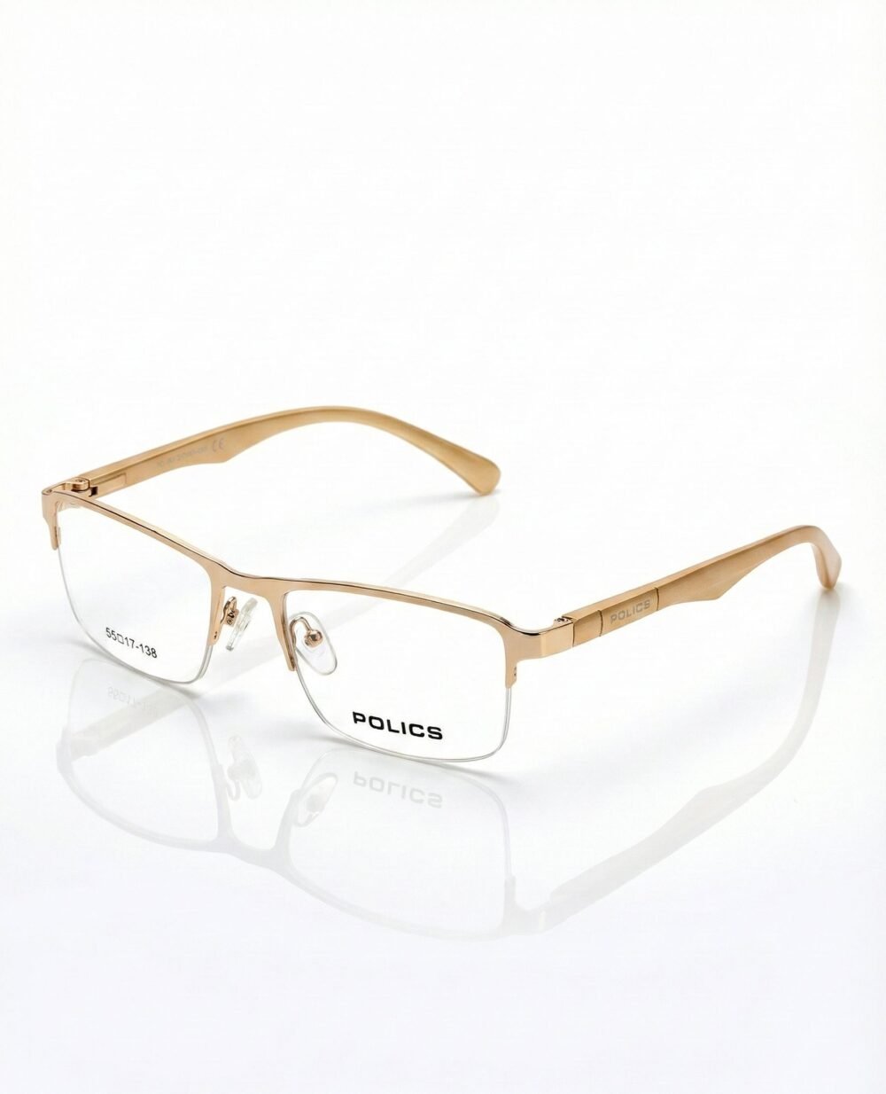 Police Gold Semi-Rimless Eyeglasses | Elegant Matte Gold Metal Half-Frame Clear Lenses | Eye Zone US