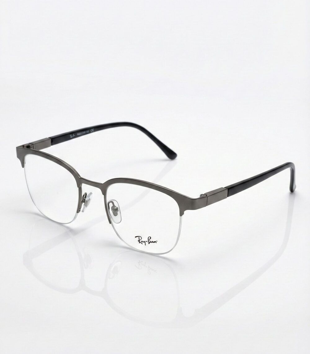 Ray-Ban Inspired Gunmetal Semi-Rimless Eyeglasses | Clubmaster Style Metal Frames | Eye Zone US