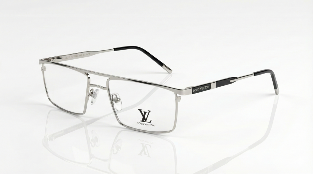 Louis Vuitton Inspired Silver Full-Rim Eyeglasses | Luxury Metal Frames with LV Logo | Eye Zone US