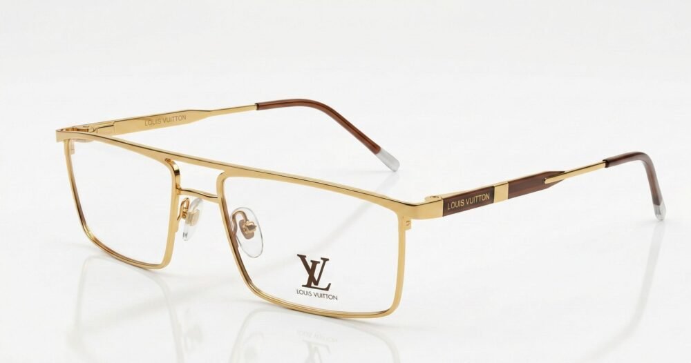 Louis Vuitton Inspired Gold Full-Rim Eyeglasses | Luxury Metal Frames with LV Logo | Iqbal Sadiq Eye Care