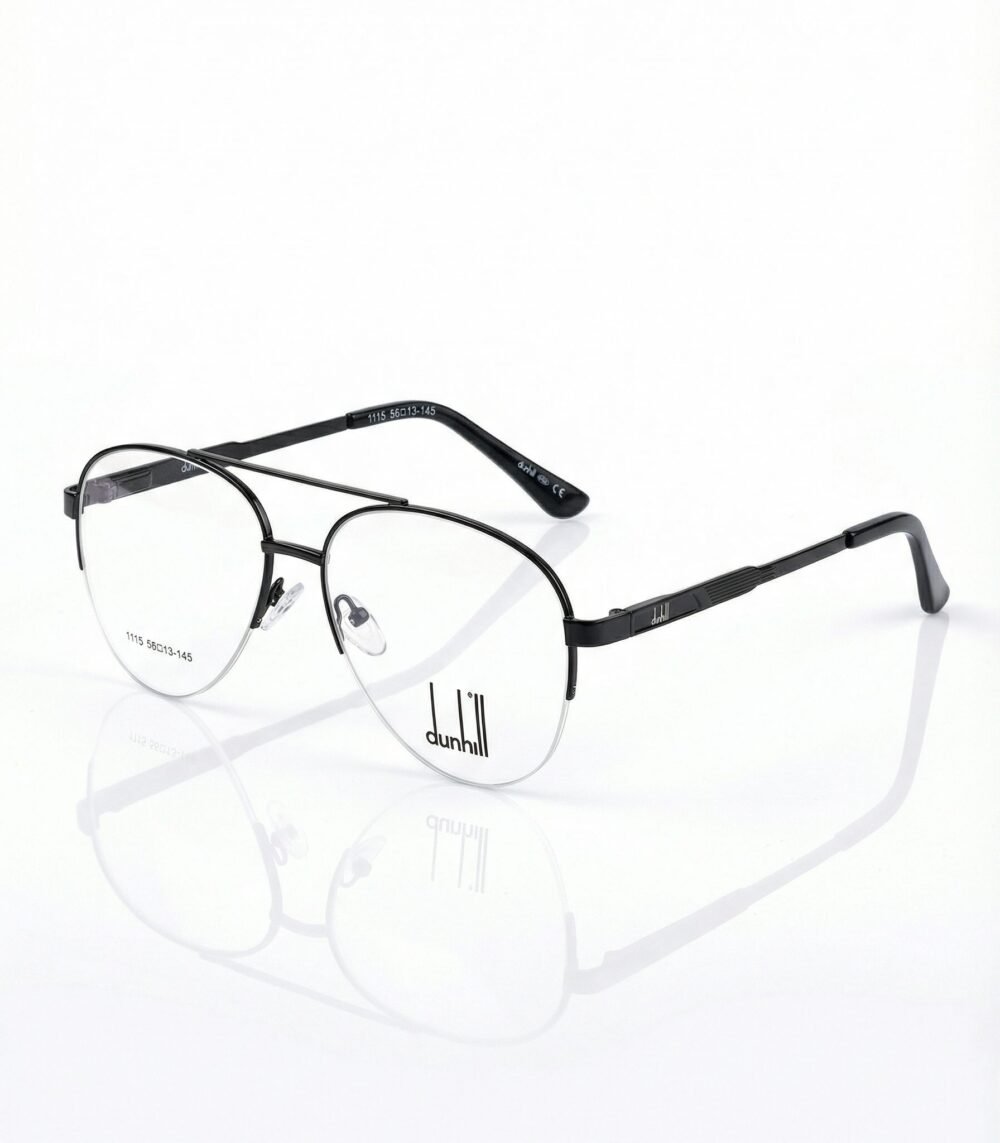 Dunhill Luxury Aviator Eyeglasses - Matte Black Semi-Rimless Frame (Model 1115)
