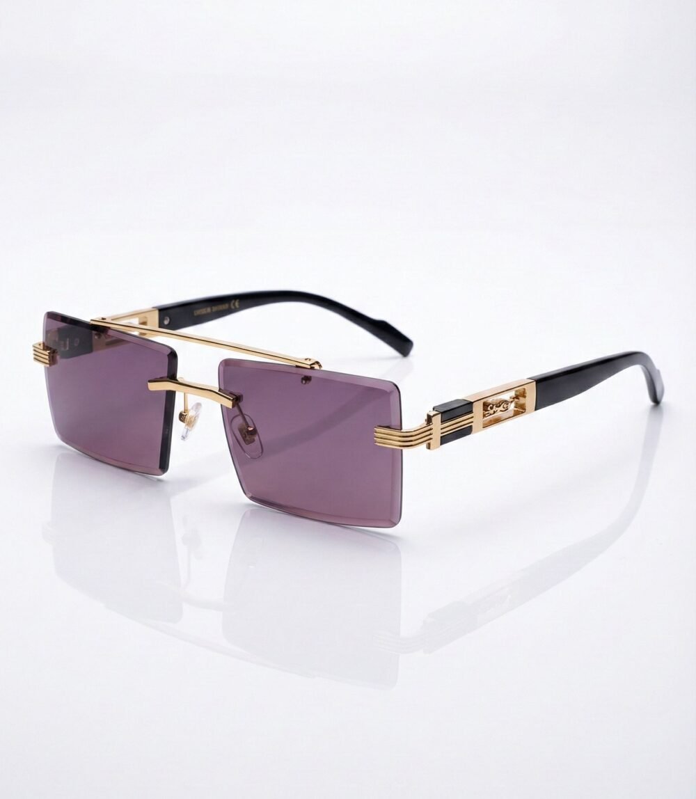 Cartier Edition Luxury Rectangle Sunglasses – Gold-Tone Rimless Tinted Eyewear with Signature Bridge