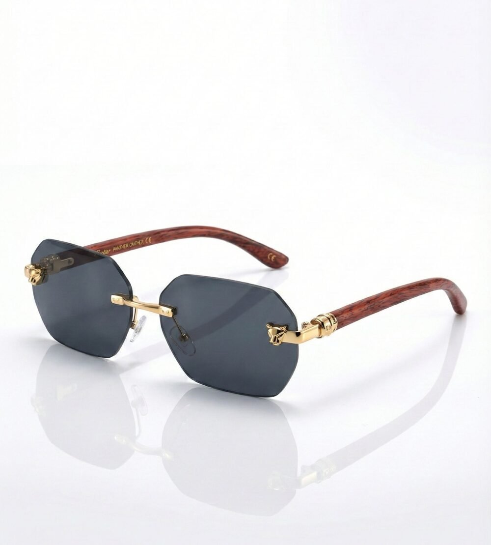 Cartier Panthère Wood Edition Sunglasses – Luxury Rimless Geometric Frames with Wood Temples