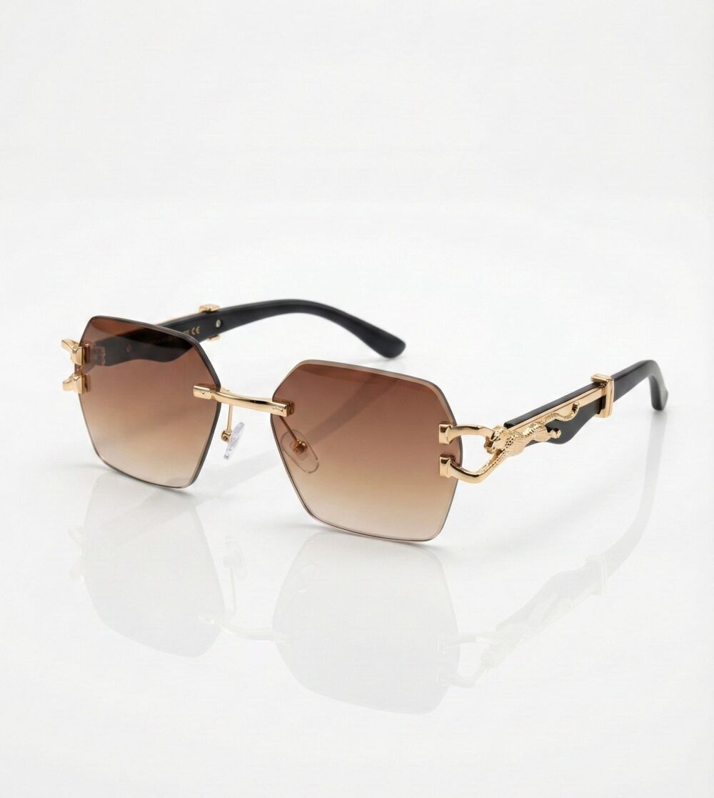 Cartier Panthère Luxury Sunglasses – Gold Jaguar Rimless Frame with Brown Gradient Lenses