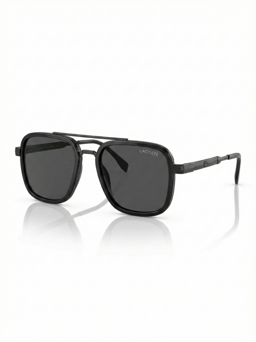 Lacoste Sport Edition Men's Sunglasses – Matte Black Square Navigator Frames with Polarized Lenses