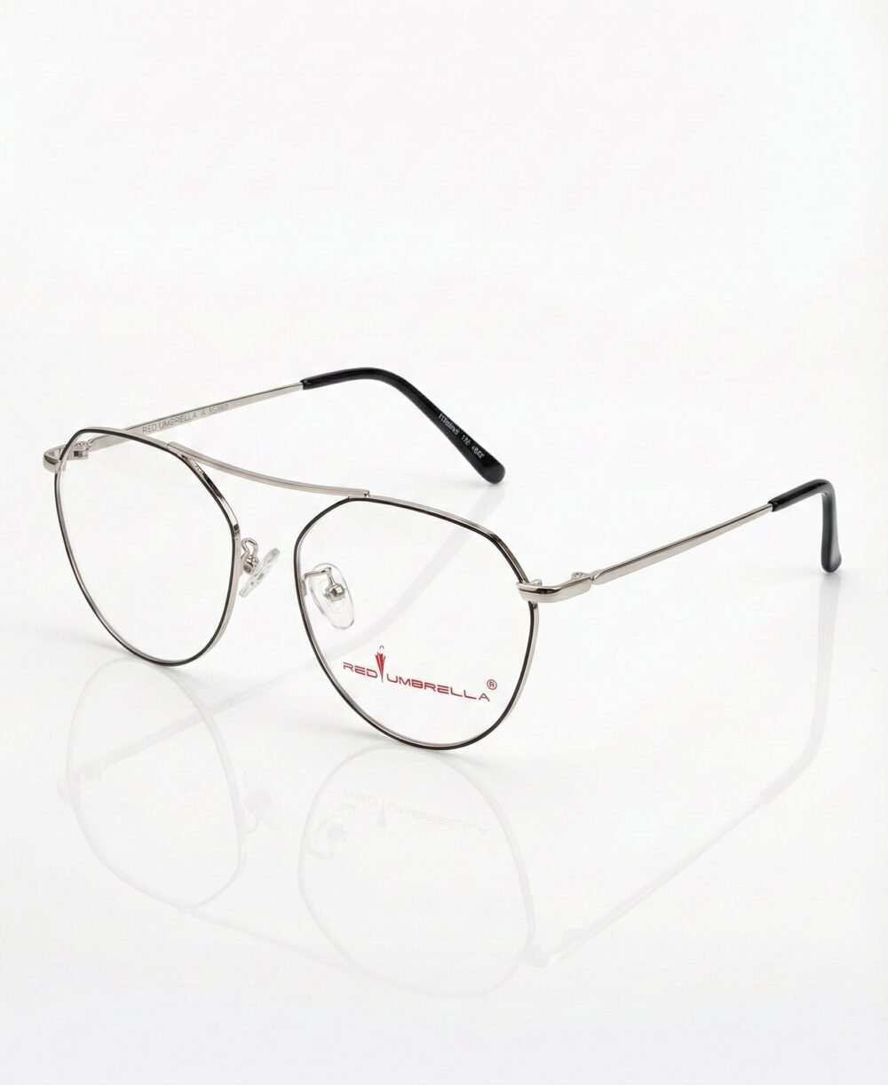 Premium Red Umbrella Silver Black Aviator Eyeglasses Frames for Men & Women | Anti-Blue Light Clear Lenses - Anmol Optical